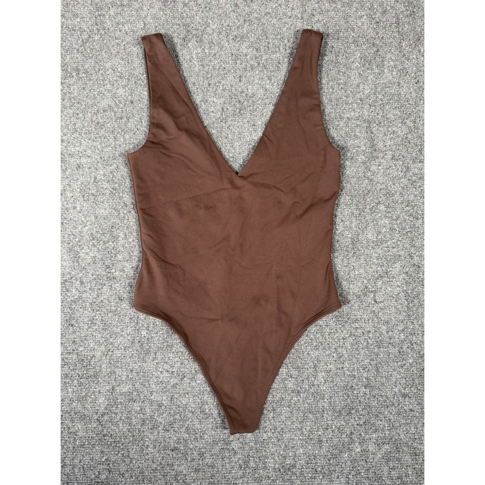 Aritzia Babaton Contour V-Neck Bodysuit Brown Women's Size Small Thong
